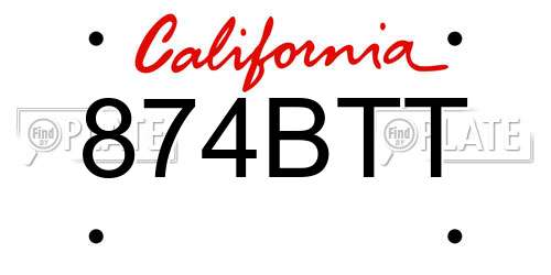 874BTT California License Plate
