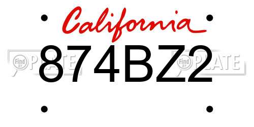874BZ2 California License Plate
