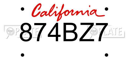 874BZ7 California License Plate