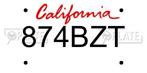 874BZT California License Plate