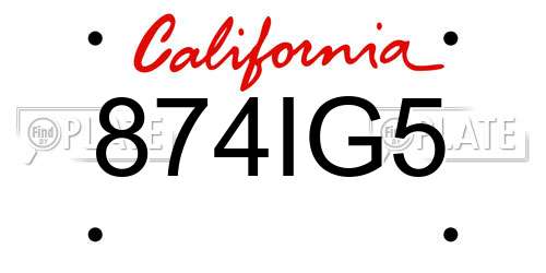 874IG5 California License Plate