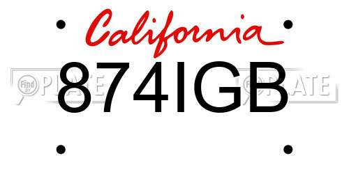 874IGB California License Plate