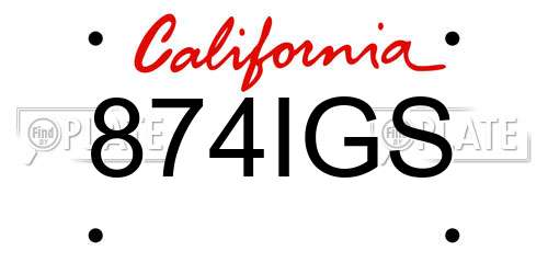 874IGS California License Plate