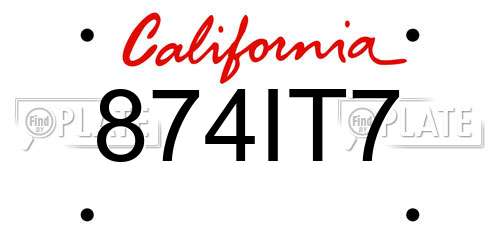 874IT7 California License Plate