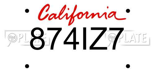 874IZ7 California License Plate