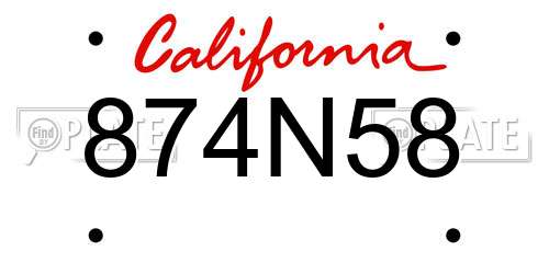 874N58 California License Plate
