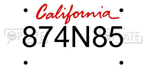 874N85 California License Plate