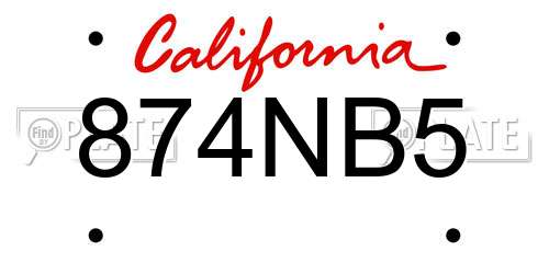 874NB5 California License Plate