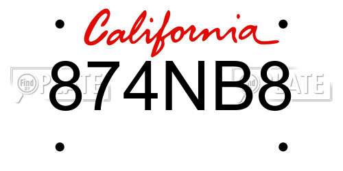 874NB8 California License Plate