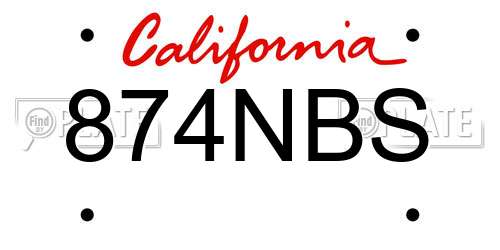 874NBS California License Plate