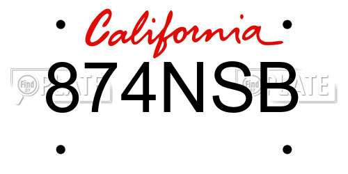 874NSB California License Plate