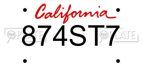 874ST7 California License Plate