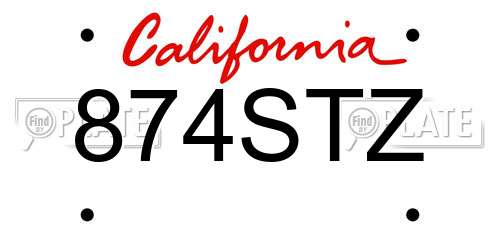 874STZ California License Plate