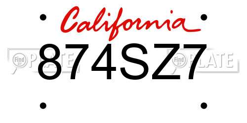 874SZ7 California License Plate