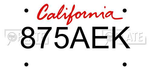875AEK California License Plate