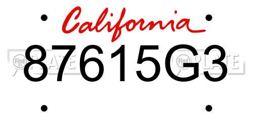 87615G3 California License Plate