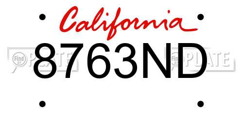8763ND California License Plate