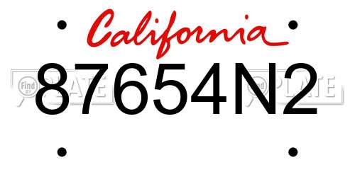 87654N2 California License Plate