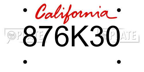 876K30 California License Plate