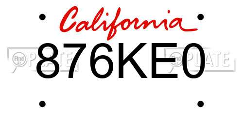876KE0 California License Plate