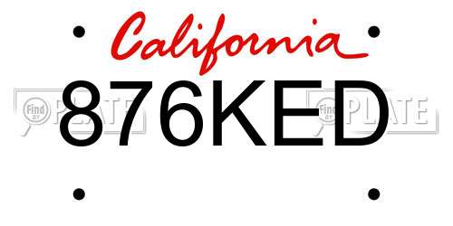 876KED California License Plate
