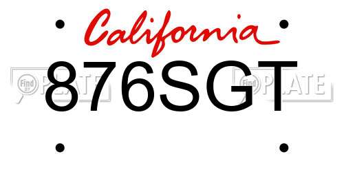876SGT California License Plate