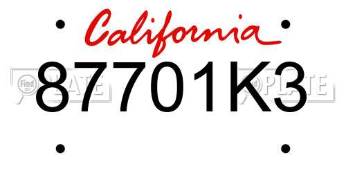 87701K3 California License Plate