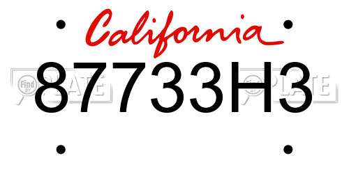 87733H3 California License Plate