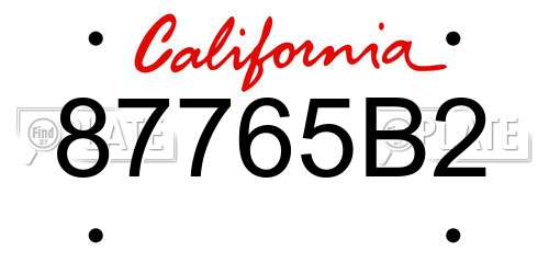 87765B2 California License Plate