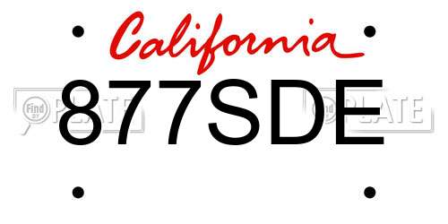 877SDE California License Plate
