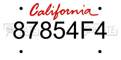 87854F4 California License Plate