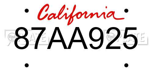 87AA925 California License Plate