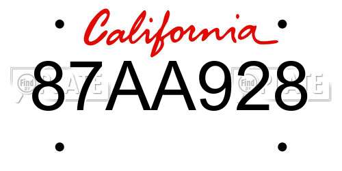87AA928 California License Plate