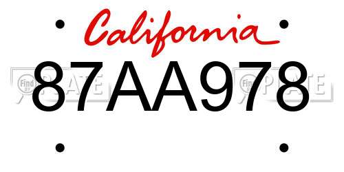 87AA978 California License Plate