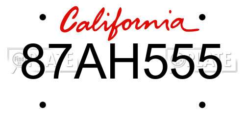 87AH555 California License Plate