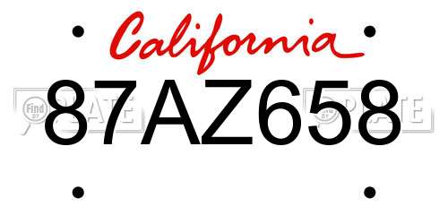 87AZ658 California License Plate
