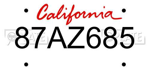 87AZ685 California License Plate