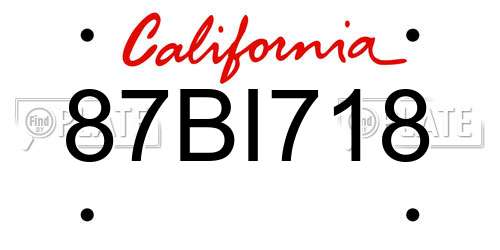 87BI718 California License Plate