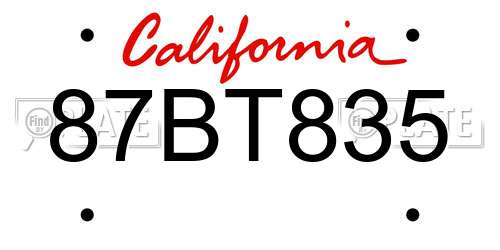 87BT835 California License Plate