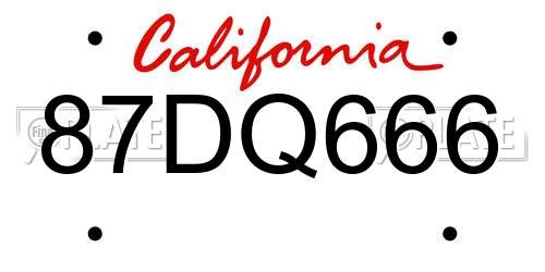 87DQ666 California License Plate