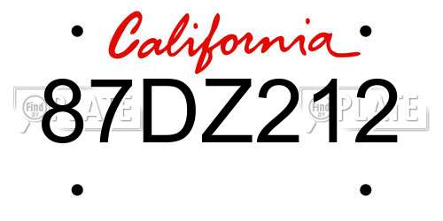 87DZ212 California License Plate