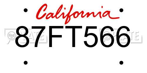 87FT566 California License Plate