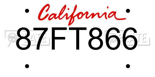 87FT866 California License Plate