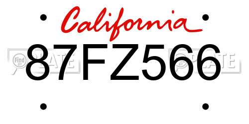 87FZ566 California License Plate