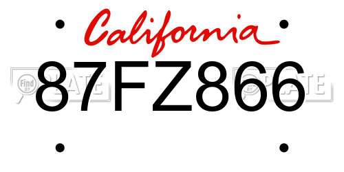 87FZ866 California License Plate