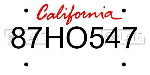 87HO547 California License Plate