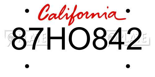 87HO842 California License Plate