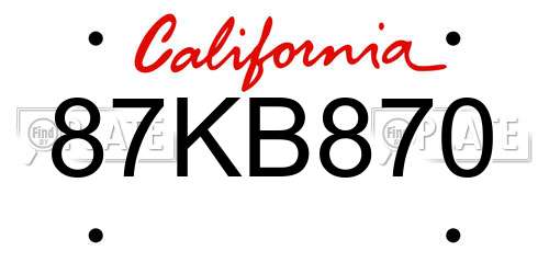 87KB870 California License Plate