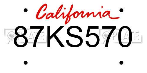 87KS570 California License Plate