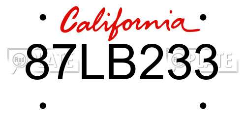87LB233 California License Plate